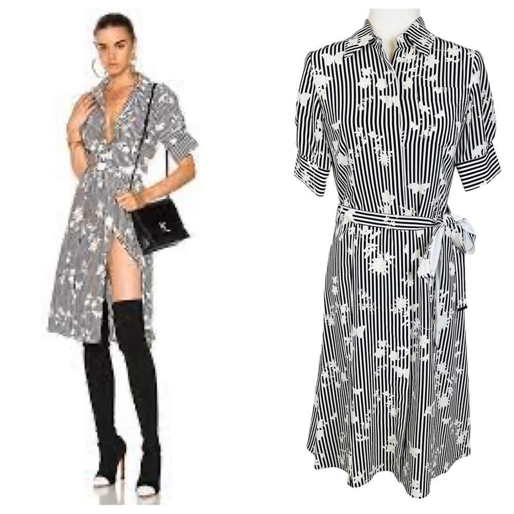 Altuzarra Kieran Short Sleeve Floral Stripe Silk Shirt Dress